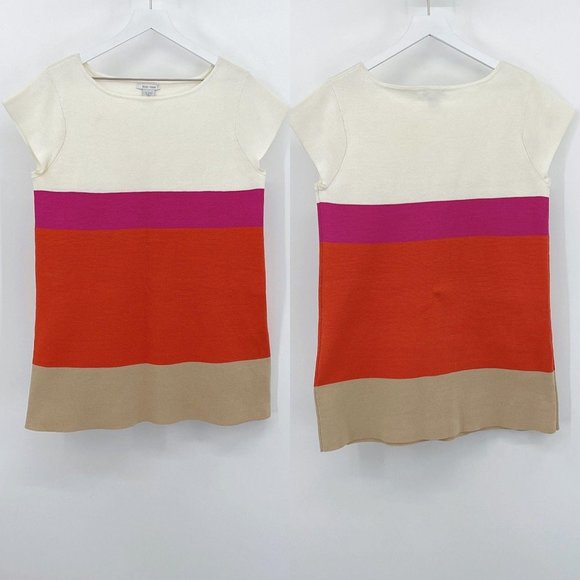 SOLD Joan Vass Knit Pink Orange Colorblock Stripe Tunic - Picture 3 of 6